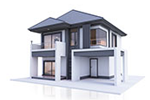 3d,Illustration,,Architecture,,Modern,Style,Two-storey,House,,White,,Gray,Roof,rendering